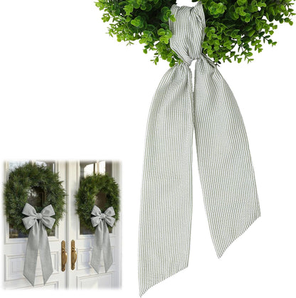Skiennix Wreath Sash - Holiday Stripes Ribbon for Front Door Decor | 5.1'' W x 59'' L, Green Striped