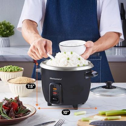Elite Gourmet Electric Rice Cooker - Automatic Keep Warm Feature, 6 Cups Cooked, Black