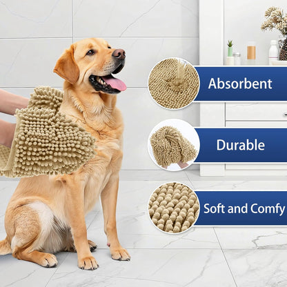 OLANLY Chenille Dog Bath Towel - Ultra Absorbent Quick Dry Plush Towel for Large Dogs & Puppies | 31x13, Beige