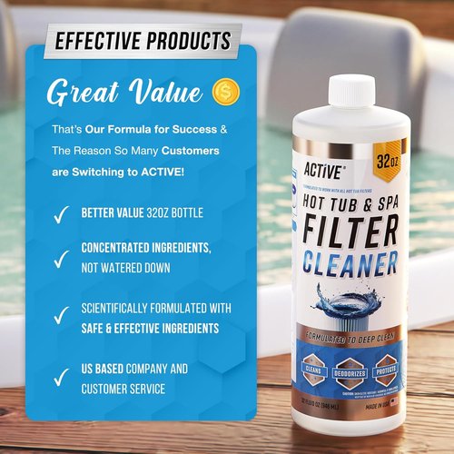 ACTIVE Spa Hot Tub Filter Cleaner - Natural 32oz Soaking Solution for Prolonging Filter Life | Made in USA