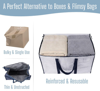VENO Heavy Duty Moving Bags - 10 Pack Extra Large Storage Solution with Reinforced Handles & Strong Zippers | Foldable & Reusable for Clothes & Dorm Storage