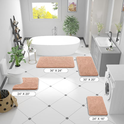 OLANLY Large Bathroom Rugs - Extra Soft Absorbent Chenille Bath Mats | Quick Dry, Machine Washable, Peach 44x32