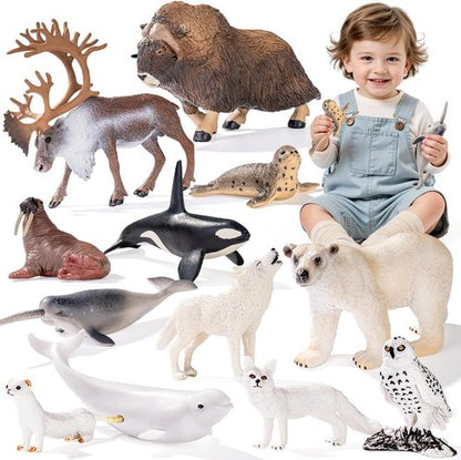 Arctic Polar Animal Figurines Set by [Brand Name] - 12 Realistic Plastic Toys | Includes Polar Bear, Orca & More