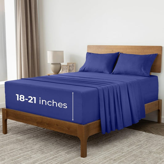 Mellanni Extra Deep California King Sheets - 4 PC Iconic Collection Bedding - Hotel Luxury, Ultra Soft, Cooling Bed Sheets - Wrinkle, Fade, Stain Resistant (Cal King, Royal Blue)