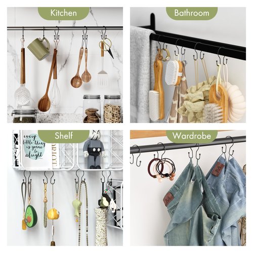 AmazerBath Shower Curtain Hooks Black Shower Curtain Rings, Simple Double Hook Shower Curtain Hooks Rust Proof, Smooth Sturdy Metal Shower Hooks for Shower Curtain Rod, 12 Pcs Shower Rod Hooks