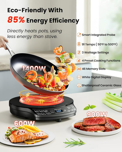 Nuwave Portable Induction Cooktop - Advanced Countertop Burner with Probe & 91 Temperature Settings | 12” Ceramic Glass