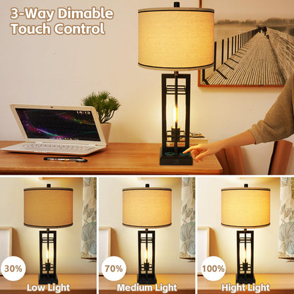 LTBLIGHT 28" Tall Table Lamps Set of 2, 3-Way Dimmable Touch Lamp with 2 USB Charging Ports, Large Farmhouse Table lamp with 2-Light Design, Ideal for Living Room, Office, Hotel, Bulbs Included