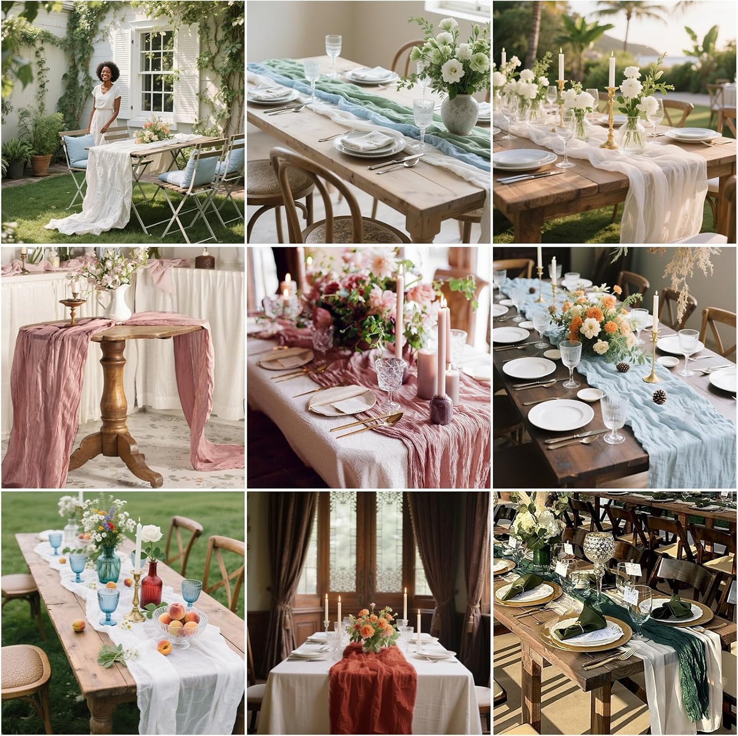 Skiennix Terracotta Cheesecloth Table Runner - 10 FT Long Semi-Sheer 35 x 120 Inch for Weddings & Events