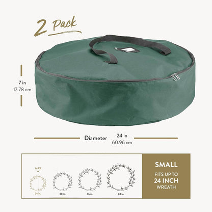 ZOBER Oxford Wreath Storage Container - 24 Inch Waterproof Bag for Artificial Wreaths - Durable Dual Zippered Design, Green