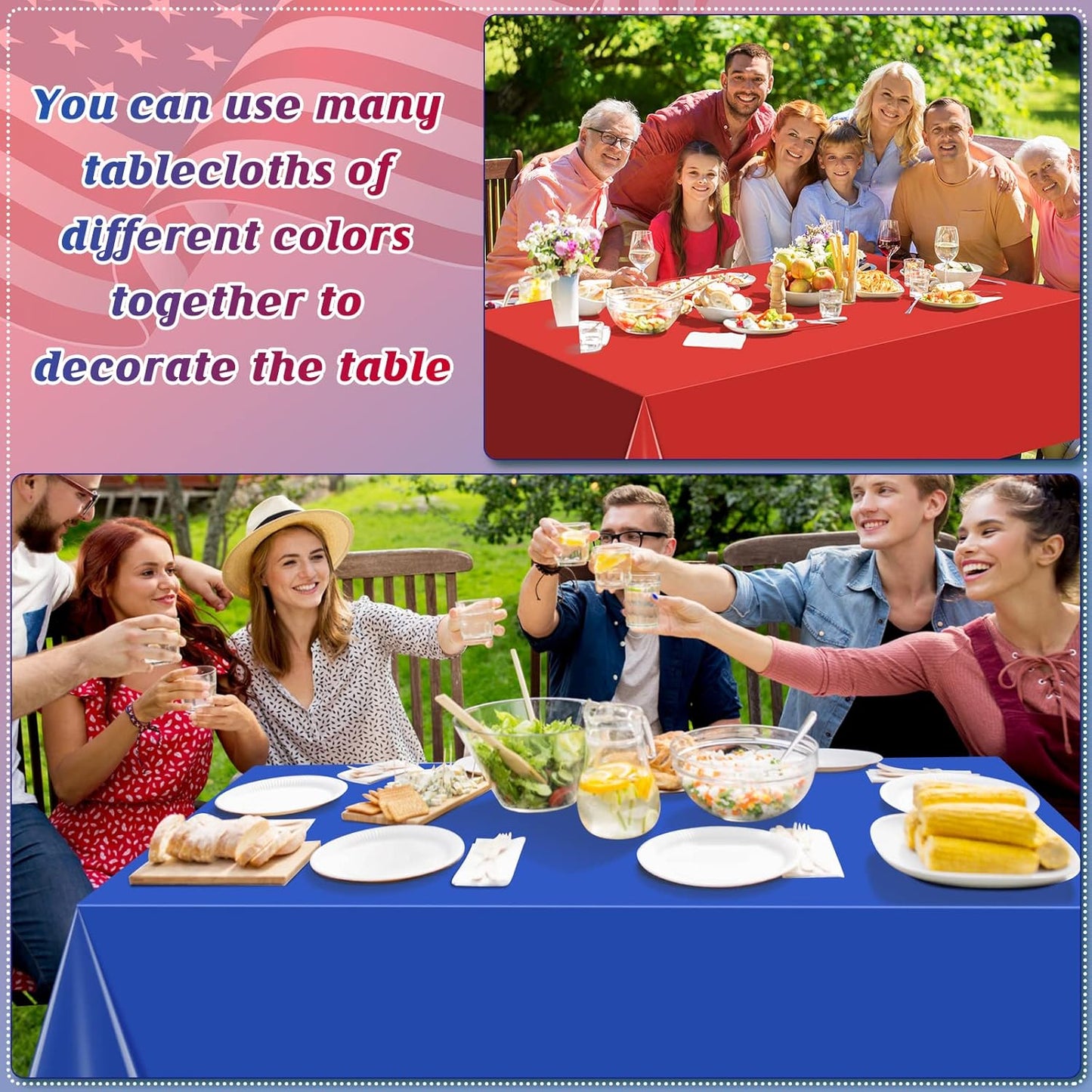 Red White And Blue Disposable Tablecloths by [Brand Name] - 3 Pack Rectangle Covers for 4th of July | 54 x 108 Inch