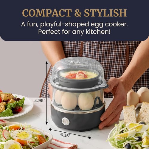 Elite Gourmet Easy Egg Cooker - Stainless Steel, Two-Tiered, 14-Egg Capacity, Auto Shut-Off | Black