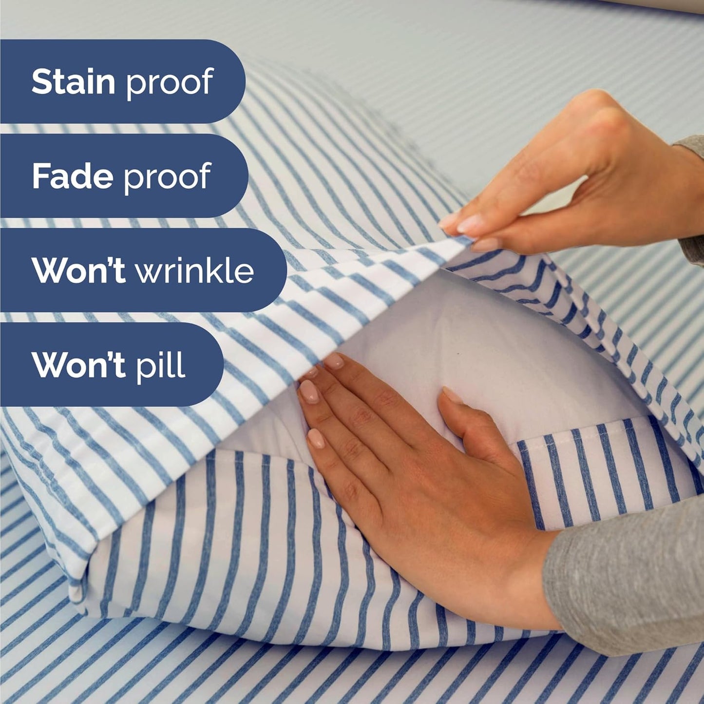 Skiennix Twin Size Sheet Set - Comfy Cooling Bed Sheets with Deep Pockets - Luxury Blue Stripes