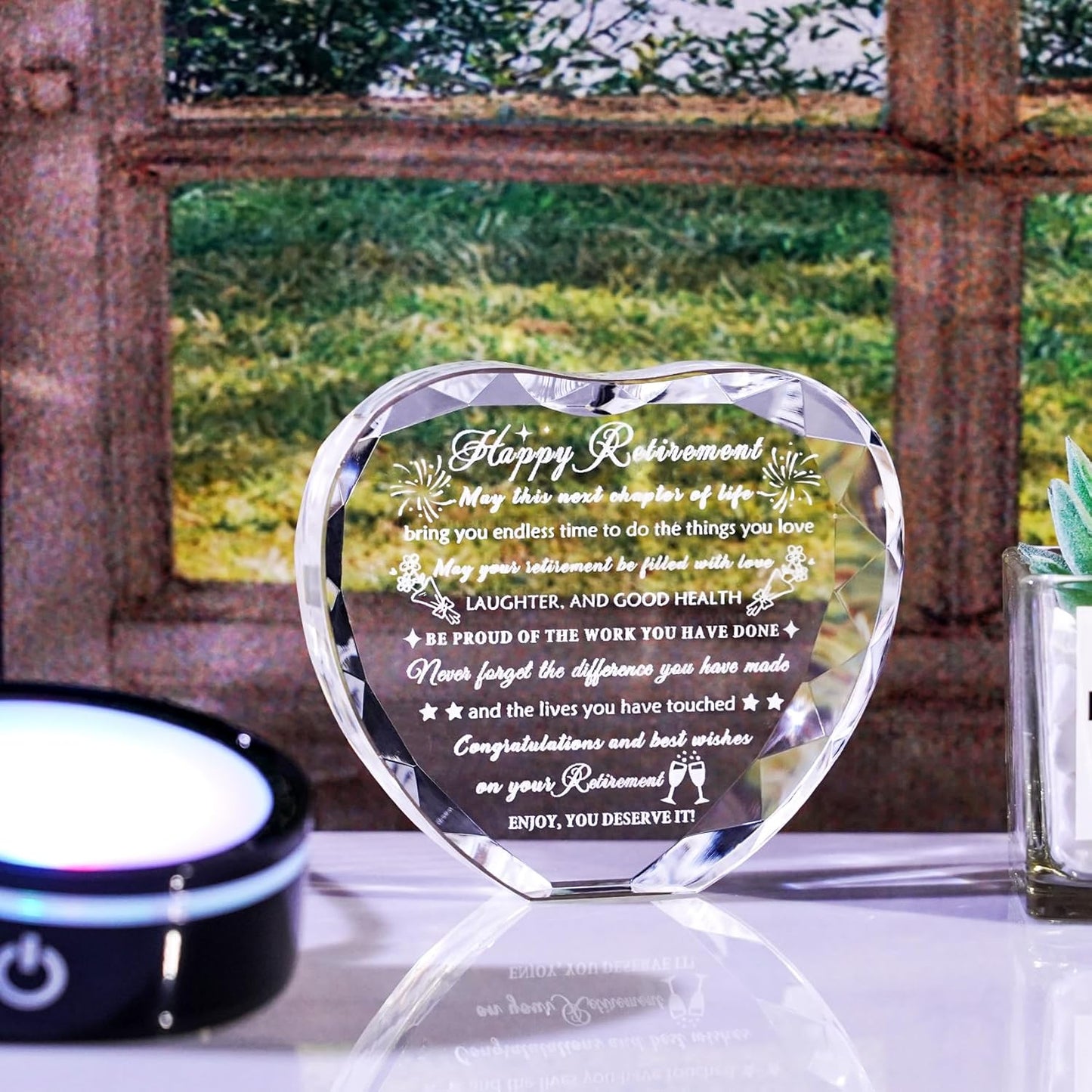YWHL Crystal Heart Keepsake - LED Base Retirement Gift for Men & Women | Perfect Farewell Plaque for Retirees