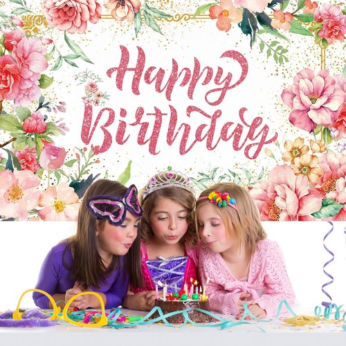 Happy Birthday Banner - Large Pink Watercolor Floral Design | Perfect for Spring Celebrations & Baby Showers