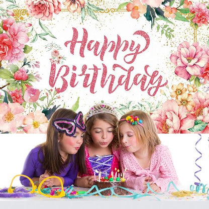 Happy Birthday Banner - Large Pink Watercolor Floral Design | Perfect for Spring Celebrations & Baby Showers