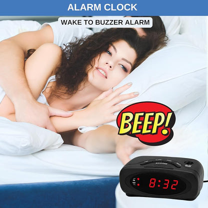 Digital Alarm Clock with Red LED Display – Snooze & Battery Backup, Bedside Desk Clock