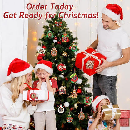 Wooden Christmas Photo Frame Ornaments – 12 Pack Easy-Load Keepsake Frames for Tree