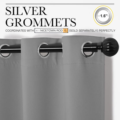 NICETOWN Silver Grey Room Darkening Curtain Panels - 96" Long | Heat-Blocking Drapes for RV & Studio (55" Width, 2 Panels)