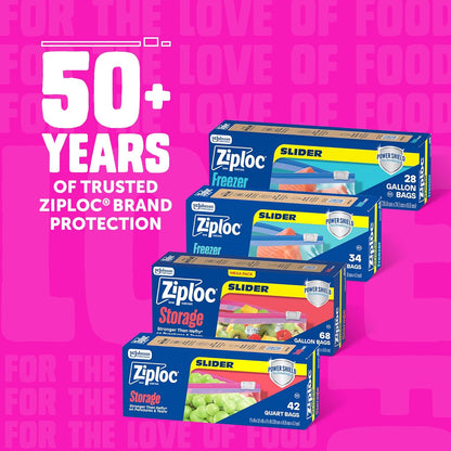 Ziploc Gallon Food Storage Bags - Durable Slider Design with Power Shield Technology | 68 Count