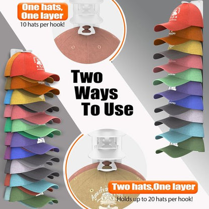 Hat Organizer | Skiennix Baseball Cap Holder - Store Up to 40 Hats, Wall-Mounted, White (2 Pack)