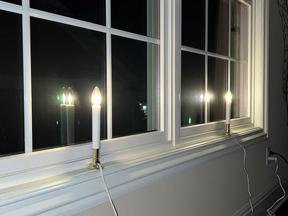 Electric LED Window Candles with Timer - Brass Variant, Shatterproof Bulbs