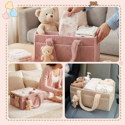 Shinylin Diaper Caddy Organizer - 2 Pack Nursery Storage Bins with Handle | Powder Pink & Ivory