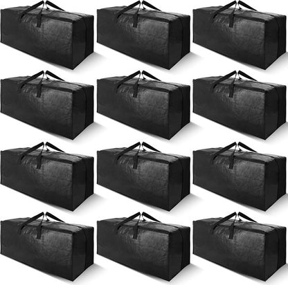 Cosy Family Heavy Duty Moving Bags - 12 Pack with Backpack Straps & Strong Handles | X-Large Black Storage Totes