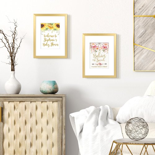 upsimples 9x12 Picture Frame, Display Pictures 6x8 with Mat or 9 x 12 Without, Wall Hanging Photo Frames, Gold, 1 Pack