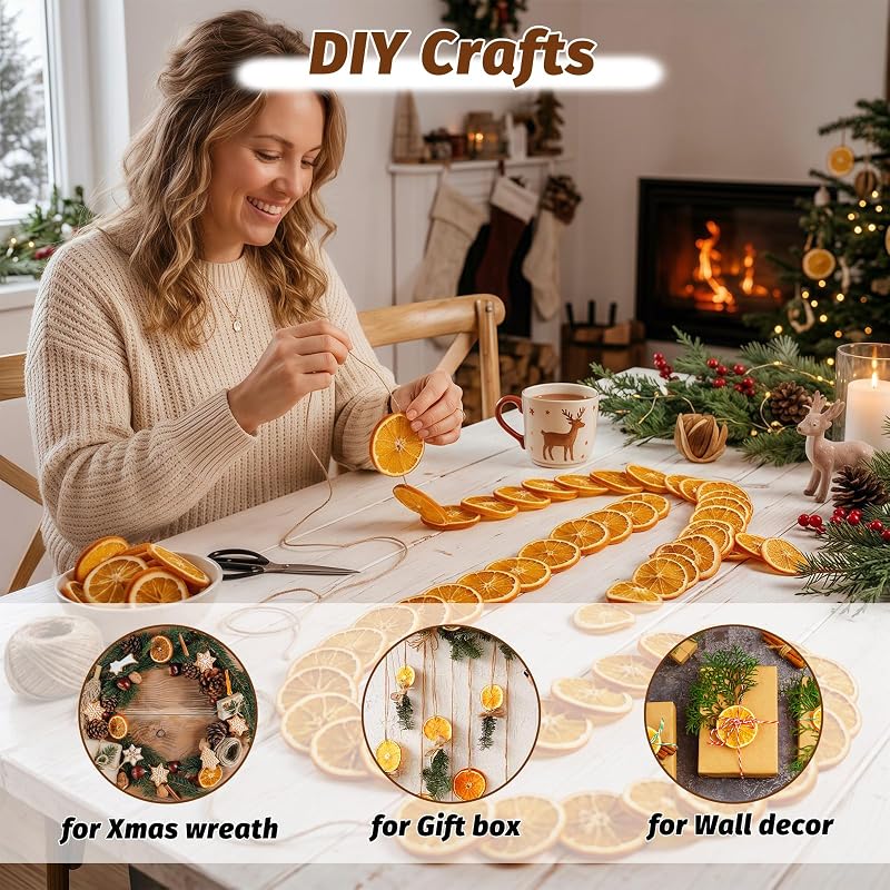 Dried Orange Slices Garland with Hemp Rope - 50 Pcs Rustic Christmas Ornament Set