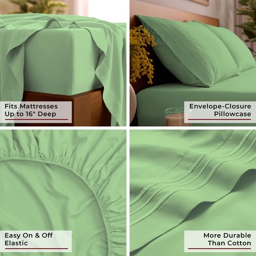 Mellanni Queen Sheets Set - 4 PC Iconic Collection Bedding - Hotel Luxury, Extra Soft, Cooling Bed Sheets - Wrinkle, Fade, Stain Resistant (Queen, Pistachio)