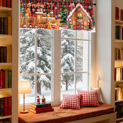 Gingerbread 2-Pack Christmas Valance Curtain 51x18 in - Peachskin Velvet, Rod Pocket