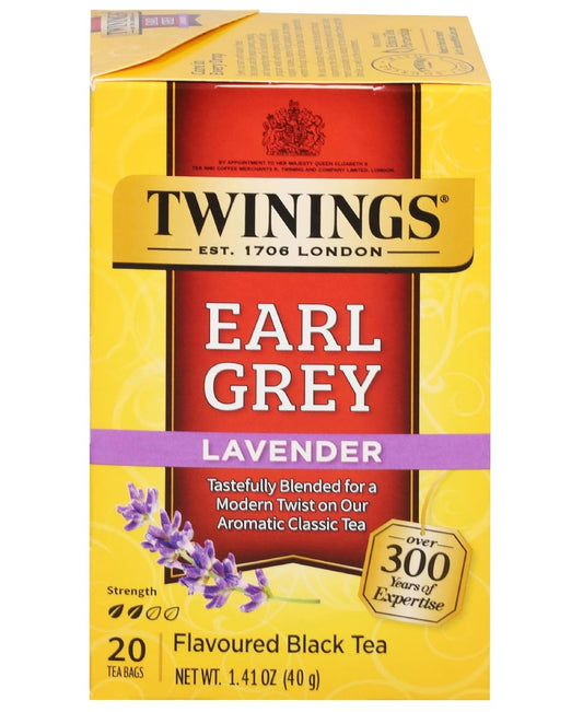 Twinings Earl Grey Lavender Black Tea - Citrus & Bergamot Flavor, 20 Individually Wrapped Bags