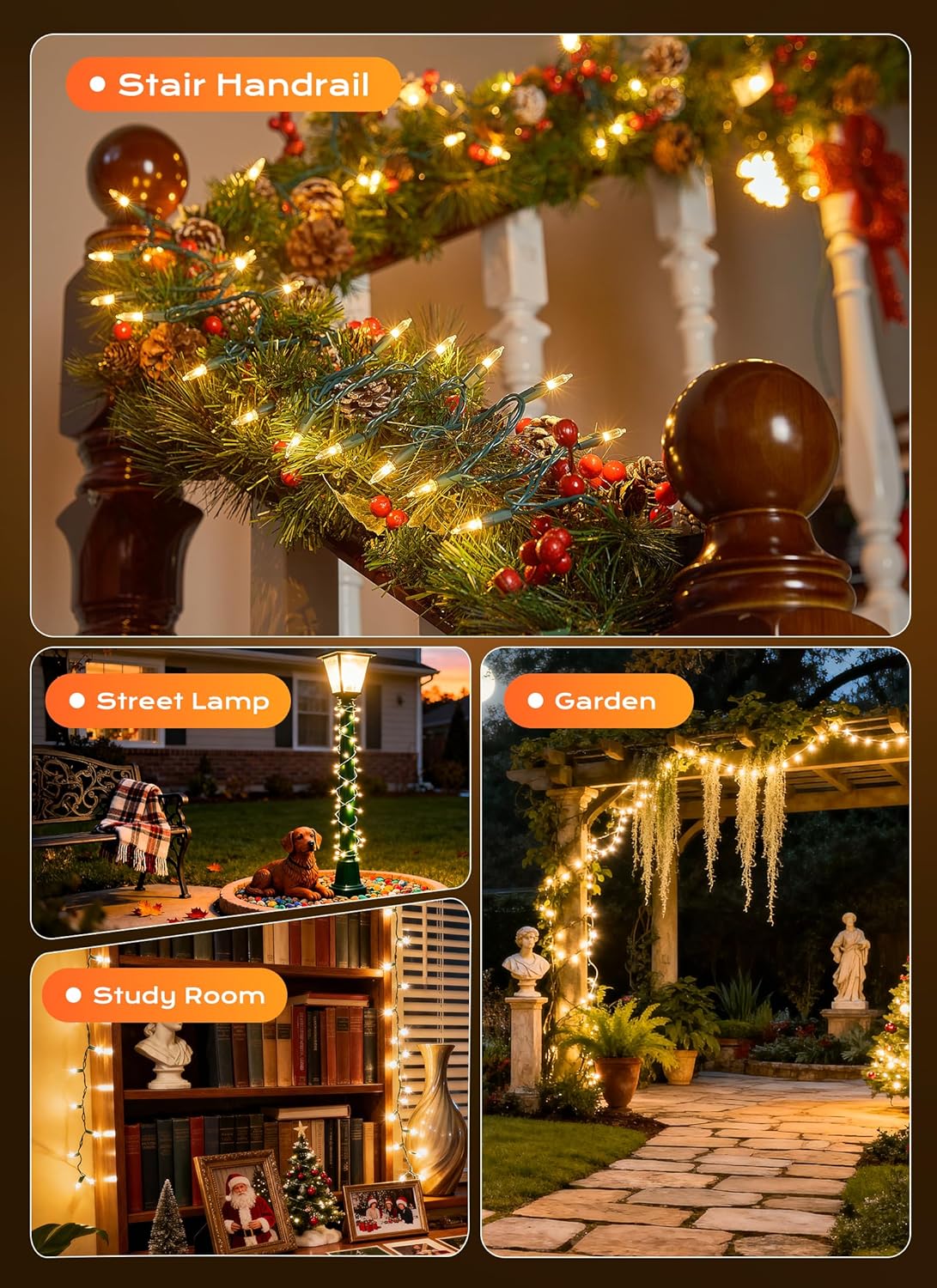 Minetom LED Christmas String Lights - 50 Count, 16 Feet - Clear White Bulbs for Indoor/Outdoor Decor