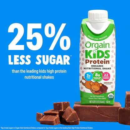 Orgain Organic Kids Protein Shake - Chocolate Flavor, 8g Dairy Protein, Gluten-Free, 12-Pack (8.25 Fl Oz)