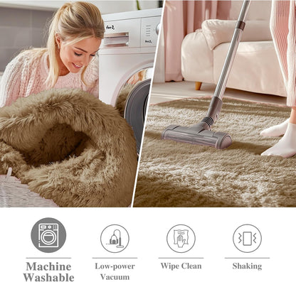 OLANLY Taupe Round Area Rug - Soft, Fluffy, Machine Washable 9 ft Circle Carpet for Bedroom & Living Room