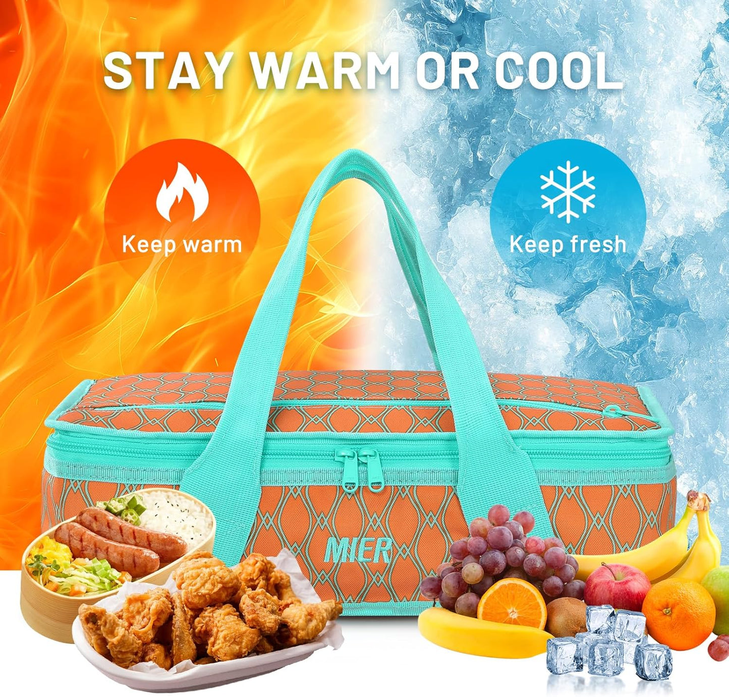 MIER Insulated Casserole Carrier - Thermal Food Bag for Hot or Cold Dishes | Fits 9"x13" Baking Dish, Orange