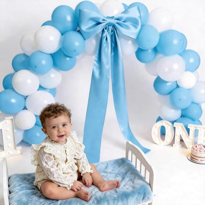 Skiennix Extra Long Satin Blue Bow - Elegant Wall Decor for Coquette Room | 70x20 Inch for Events