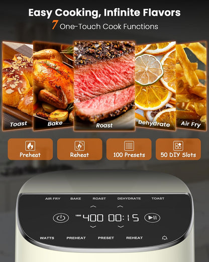 Nuwave Brio Plus Air Fryer - 8 Qt, PFAS-Free, 7 Digital Functions, 150 Presets, Cream Color