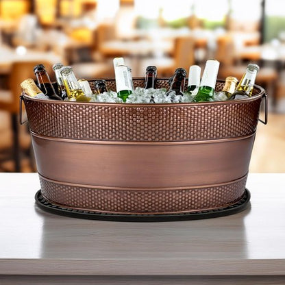 BREKX Copper Beverage Tub w/PVC Party Mat 6-Gallon Beverage Tub & Wine Bucket for Parties & Events, Mimosa Bar Supplies Champagne Bucket with Bar Mat, Large (11 Champagne Bottles)