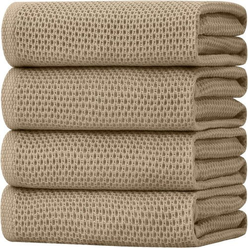 Homaxy 100% Cotton Waffle Weave Dish Towels - Ultra Soft & Absorbent, Quick Drying | 20x28 Inches, 4-Pack, Tan