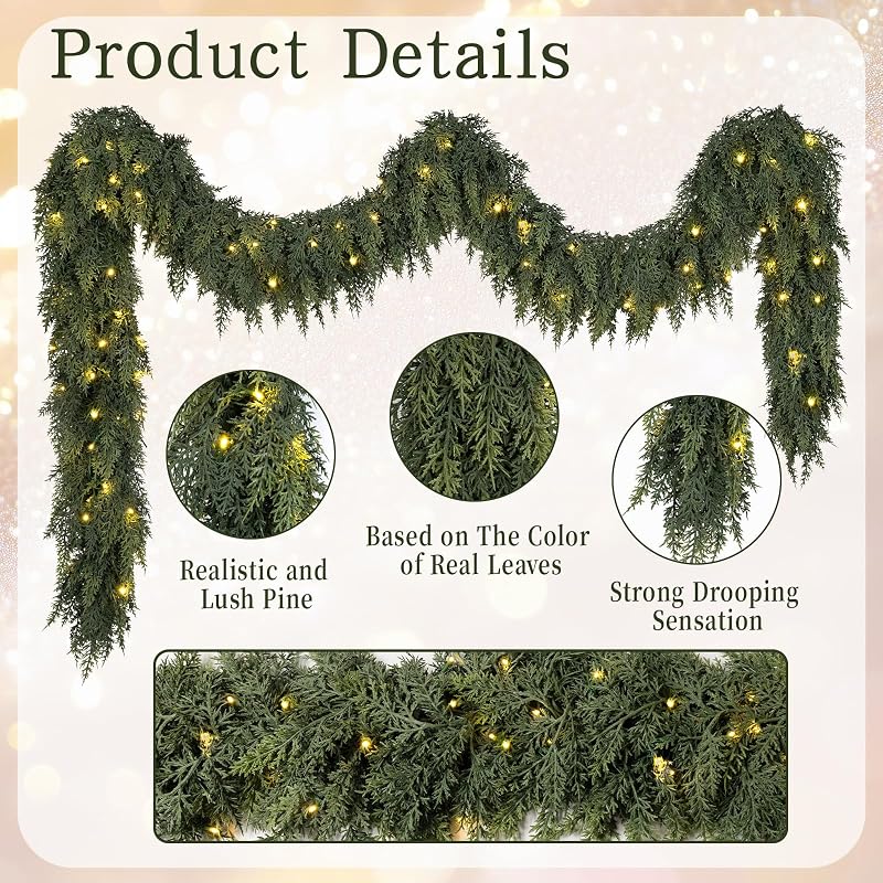 9FT Pre-lit Cedar Garland with Lights - Green + 1 + 9FT