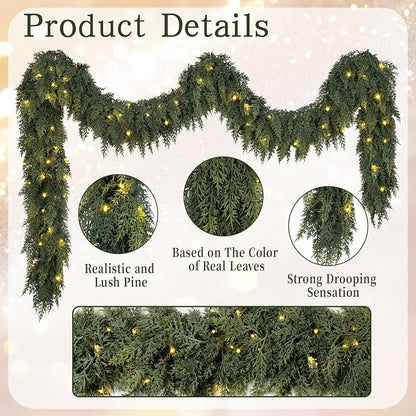9FT Pre-lit Cedar Garland with Lights - Green + 1 + 9FT