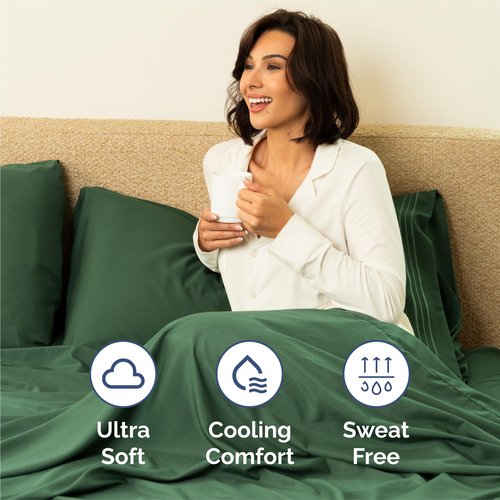 Split King Size 5 Piece Sheet Set - Comfy Breathable & Cooling Bed Sheets Set - Hotel Luxury Bedding for Women, Men, Kids, Teens, Boys & Girls - Deep Pockets, Soft, Wrinkle Free - Oeko-Tex - Emerald