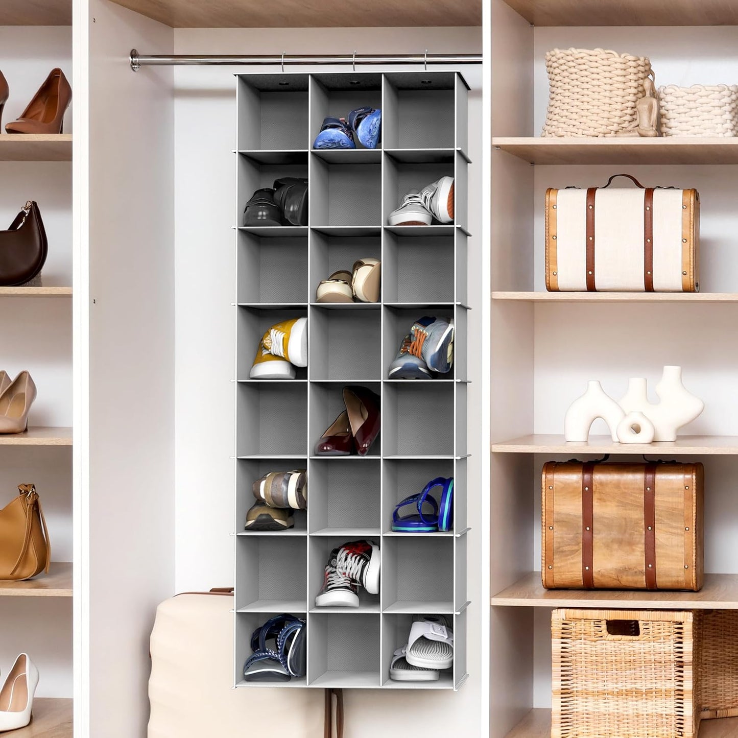 Simple Houseware 24-Section Hanging Shoe Organizer - Gray Closet Storage Solution