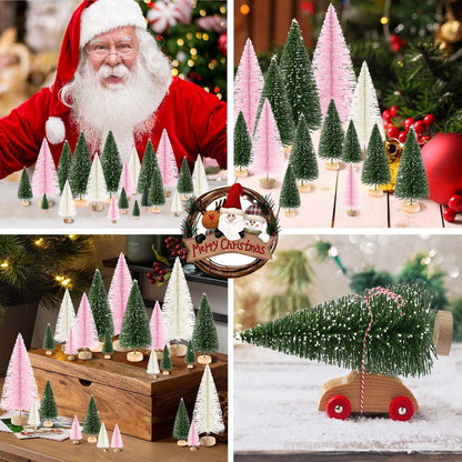 Skiennix 30Pcs Mini Christmas Trees - Artificial Bottle Brush Trees with Wooden Base | Festive Home Decor