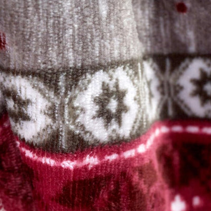 Winter Nordic Reindeer Throw Blanket - Burgundy 51"×67" Fleece, Queen