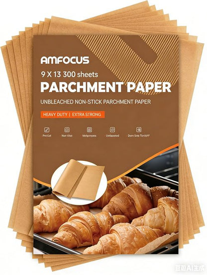 300 Pcs Skiennix Parchment Paper Sheets - Non-Stick Precut Baking Paper, 9x13 In, Ideal for Bread, Cakes, Cookies