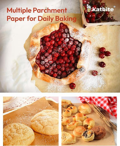Katbite 16x24 Inch Parchment Paper Sheets - 100 Non-Stick Precut Baking Liners | Unbleached for Cooking & Grilling