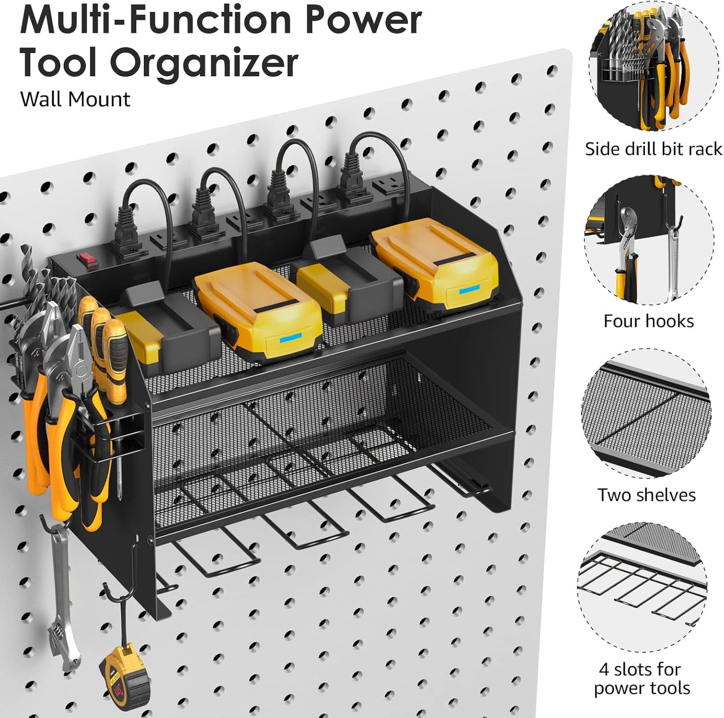 CCCEI Modular Power Tool Organizer - Wall Mount Charging Station & Heavy Duty Rack | Black, 2 Pack