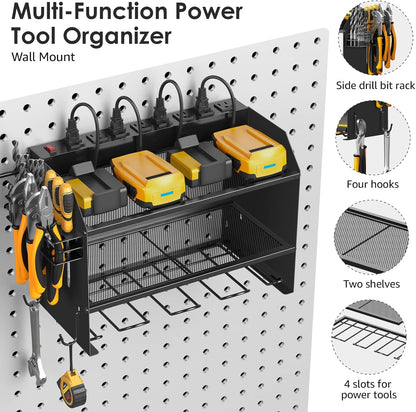 CCCEI Modular Power Tool Organizer - Wall Mount Charging Station & Heavy Duty Rack | Black, 2 Pack